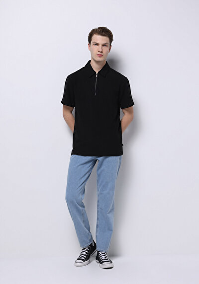 Image de T-shirt Polo À Manches Courtes Noir Droit Comfort Fit Homme