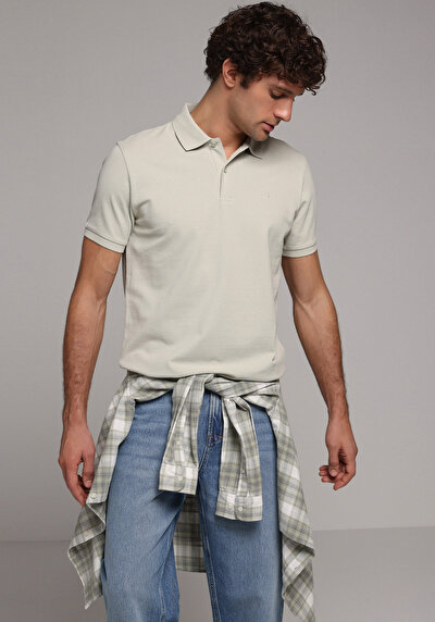 Afficher les détails de T-shirt Polo À Manches Courtes Vert Droit Regular Fit Homme