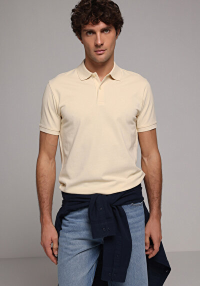 Image de T-shirt Polo À Manches Courtes Jaune Droit Regular Fit Homme
