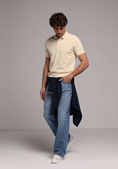 Image de T-shirt Polo À Manches Courtes Jaune Droit Regular Fit Homme