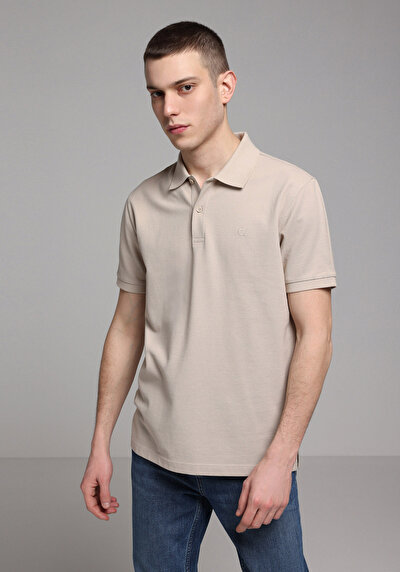 Afficher les détails de T-shirt Polo À Manches Courtes Beige Droit Regular Fit Homme
