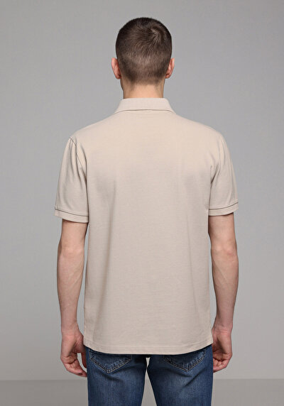 Afficher les détails de T-shirt Polo À Manches Courtes Beige Droit Regular Fit Homme