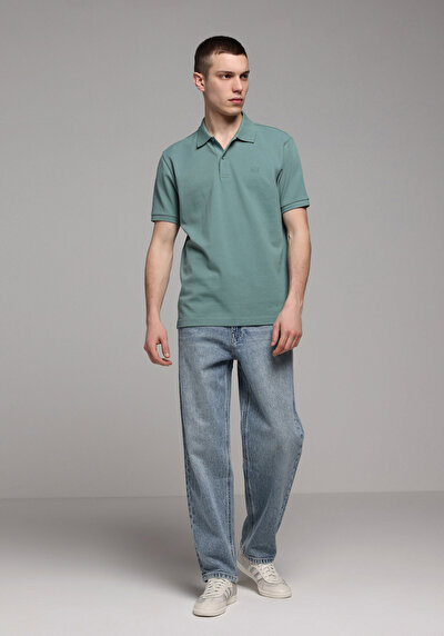 Afficher les détails de T-shirt Polo À Manches Courtes Vert Droit Regular Fit Homme