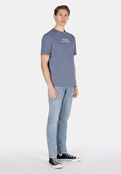Image de T-shirt À Manches Courtes Bleu Comfort Fit Droit Homme