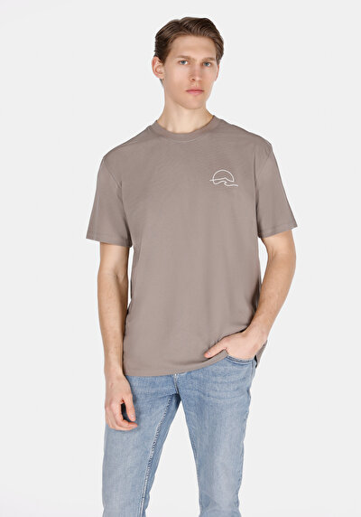 Image de T-shirt À Manches Courtes Marron Comfort Fit Droit Homme