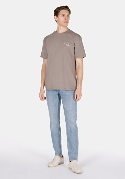 Image de T-shirt À Manches Courtes Marron Comfort Fit Droit Homme