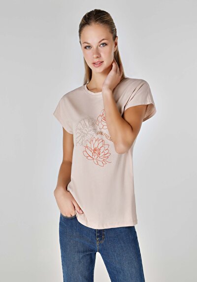 Afficher les détails de T-shirt À Manches Courtes Beige Regular Fit  Femme