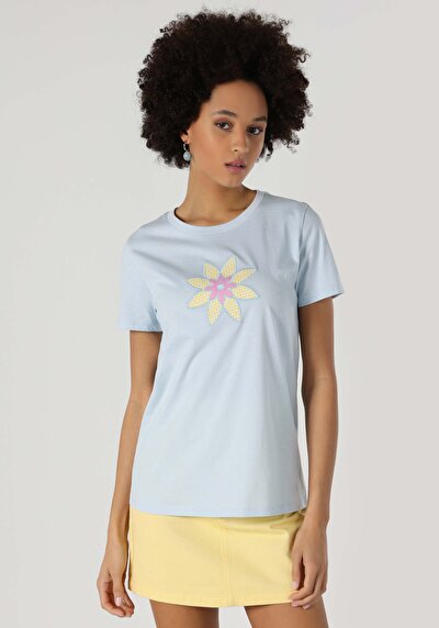 Image de T-shirt À Manches Courtes Bleu Regular Fit Femme