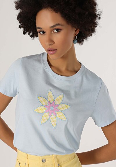 Image de T-shirt À Manches Courtes Bleu Regular Fit  Femme