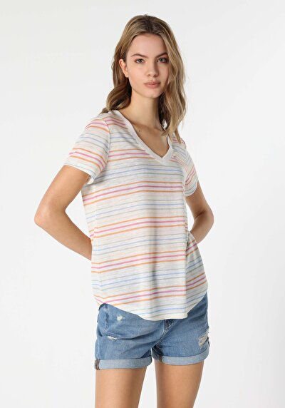 Afficher les détails de T-shirt À Manches Courtes Multicolou Regular Fit  Femme