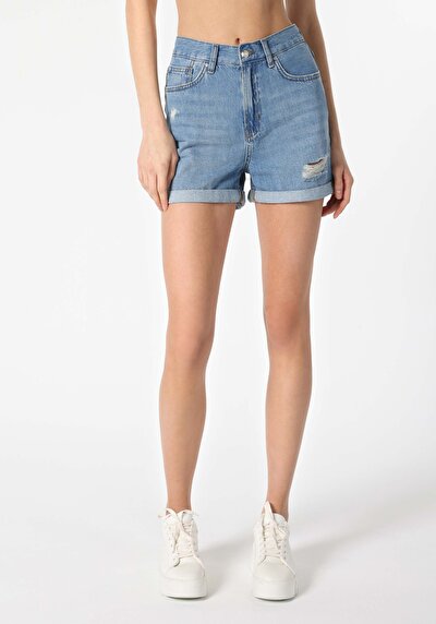 Image de Short Bleu Mom Fit Femme