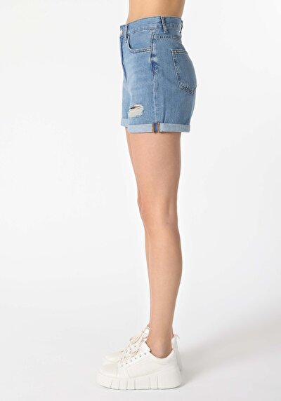 Afficher les détails de Short Bleu Mom Fit Femme