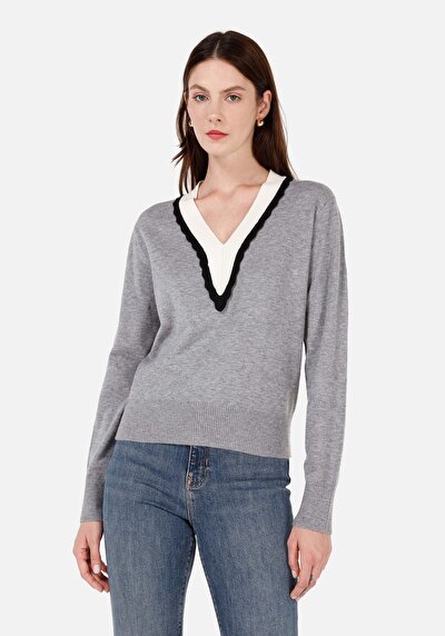 Image de Pull Gris Regular Fit Manches Longues  Femme