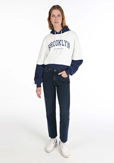Image de 884 Lauren Pantalon Bleu Foncé Straight Leg High Rise En Straight Fit Femme