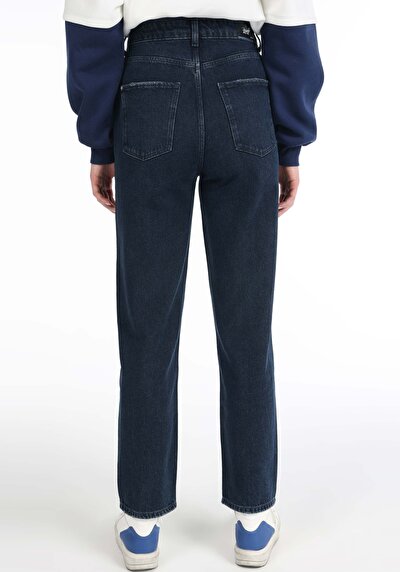 Image de 884 Lauren Pantalon Bleu Foncé Straight Leg High Rise En Straight Fit Femme
