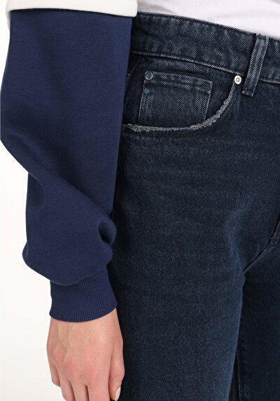 Image de 884 Lauren Pantalon Bleu Foncé Straight Leg High Rise En  Straight Fit Femme
