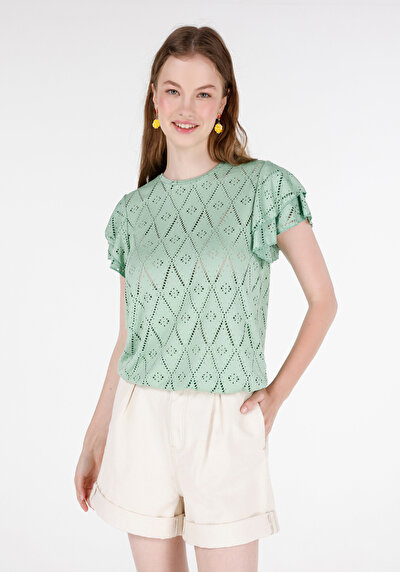 Image de T-shirt À Manches Courtes Vert Regular Fit Droit Femme