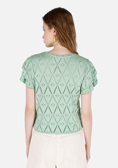 Image de T-shirt À Manches Courtes Vert Regular Fit Droit Femme