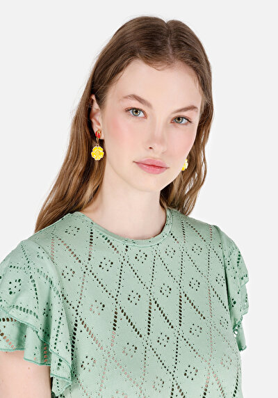 Image de T-shirt À Manches Courtes Vert Regular Fit Droit Femme