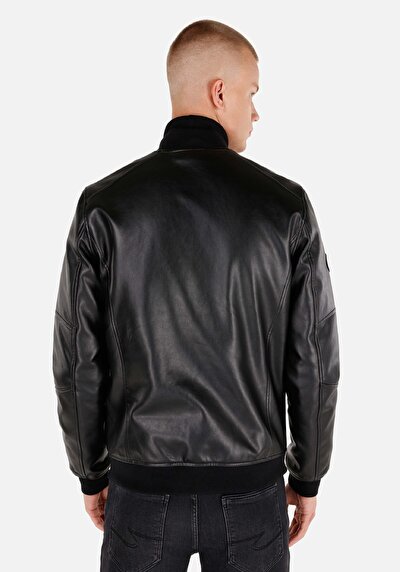 Afficher les détails de Veste Pu Noir Manches Longues  Slim Fit Homme