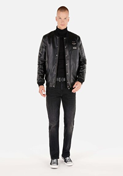 Afficher les détails de Veste Pu Noir Manches Longues  Slim Fit Homme