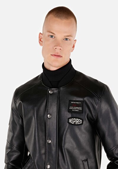 Afficher les détails de Veste Pu Noir Manches Longues  Slim Fit Homme