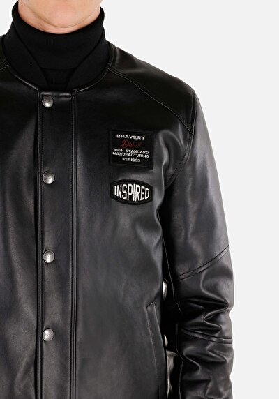 Afficher les détails de Veste Pu Noir Manches Longues  Slim Fit Homme