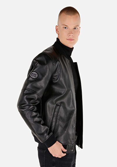Afficher les détails de Veste Pu Noir Manches Longues  Slim Fit Homme