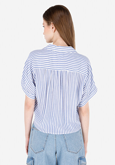 Image de Chemise À Manches Courtes Bleu Rayé Regular Fit Femme