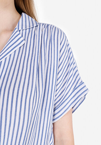 Image de Chemise À Manches Courtes Bleu Rayé Regular Fit Femme