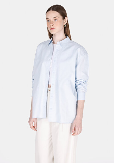 Image de Chemise À Manches Longues Bleu Relaxed Fit Droit Uni Femme