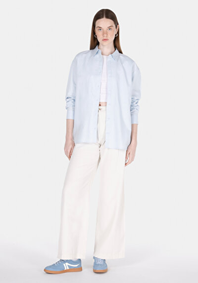 Afficher les détails de Chemise À Manches Longues Bleu Relaxed Fit Droit Uni Femme