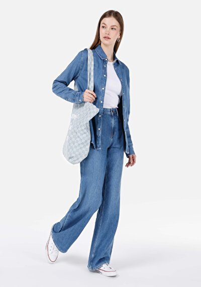 Image de 970 Berry Pantalon Wide Leg High Rise En Regular Fit Femme