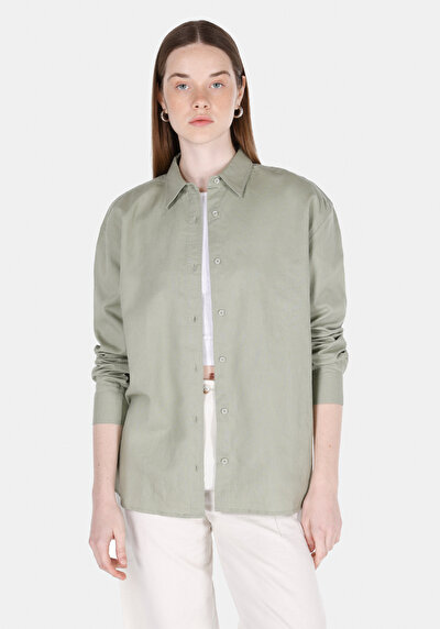 Image de Chemise À Manches Longues Vert Relaxed Fit Droit Uni Femme