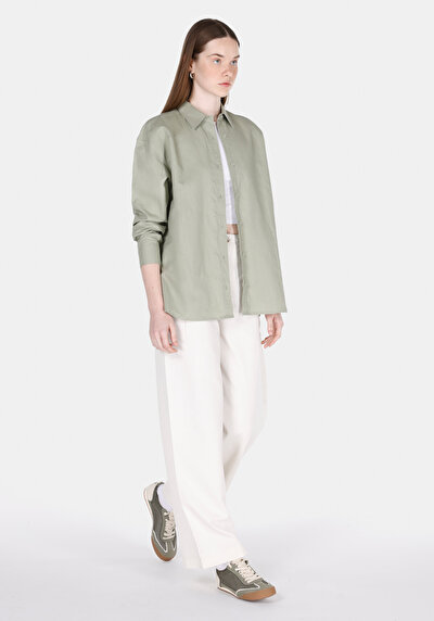 Image de Chemise À Manches Longues Vert Relaxed Fit Droit Uni Femme