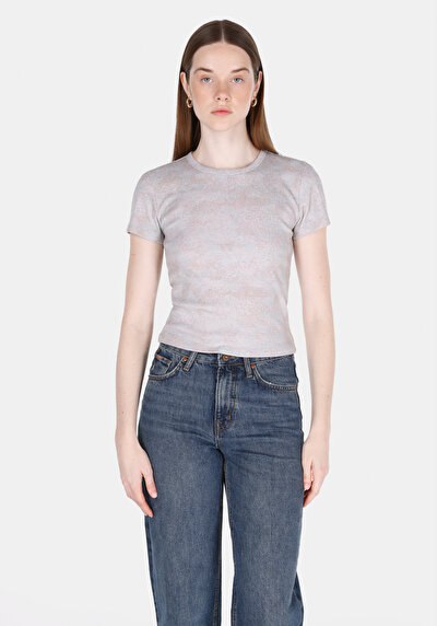 Image de T-shirt À Manches Courtes Rose Slim Fit Imprimé Femme