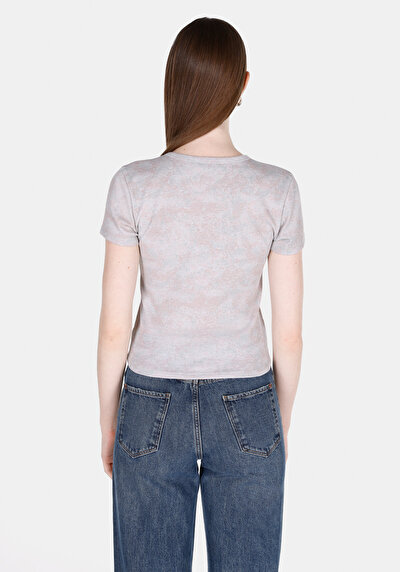 Image de T-shirt À Manches Courtes Rose Slim Fit Imprimé Femme