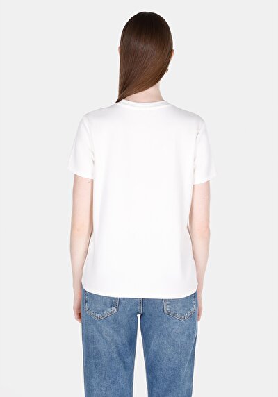 Image de T-shirt À Manches Courtes Blanc Regular Fit Brodé Femme
