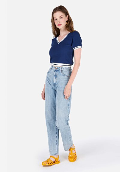 Image de 884 Lauren Pantalon Bleu En Straight Fit Femme