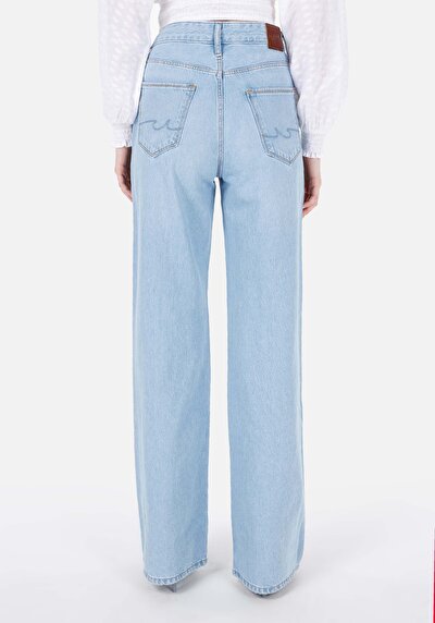 Image de 970 Berry Pantalon Bleu Wide Leg High Rise En Jean Regular Fit Femme
