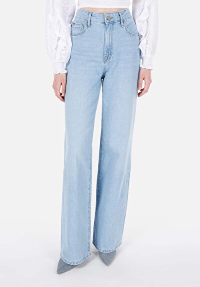 Image de 970 Berry Pantalon Bleu Wide Leg High Rise En Jean Regular Fit Femme