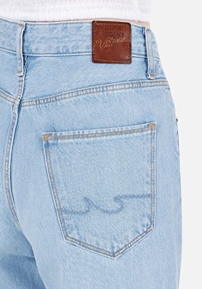 Afficher les détails de 970 Berry Pantalon Bleu Wide Leg High Rise En Jean Regular Fit Femme