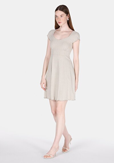 Image de Robe Vert Slim Fit Manches Courtes Mini Côtelé Femme