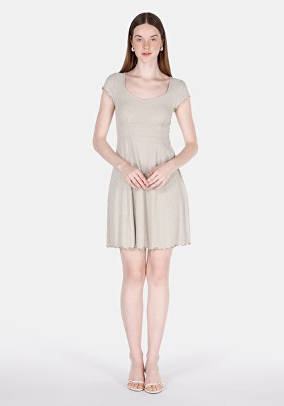 Image de Robe Vert Slim Fit Manches Courtes Mini Côtelé Femme
