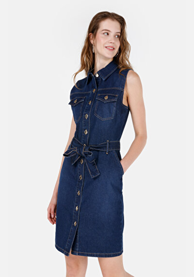 Afficher les détails de Robe Bleu Slim Fit Sans Manches   Femme