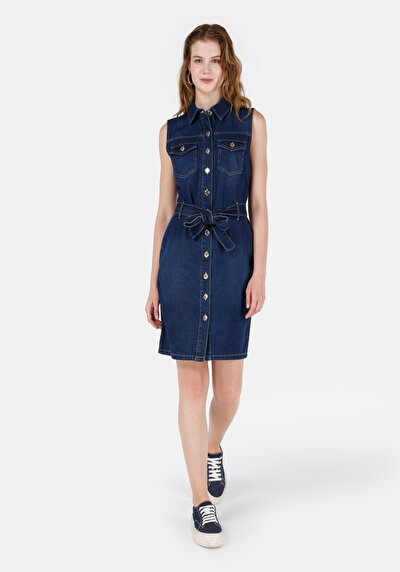 Image de Robe Bleu Slim Fit Sans Manches Femme