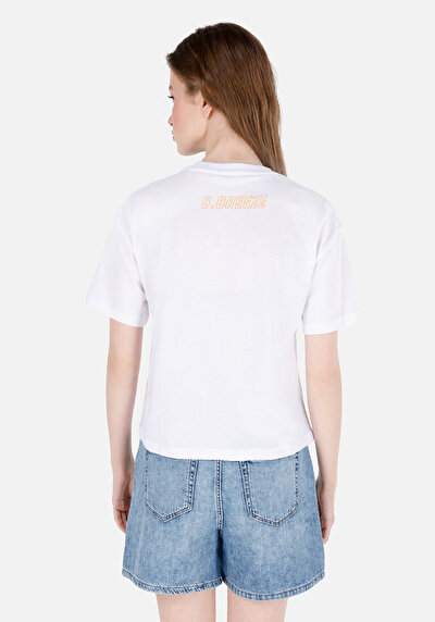 Image de T-shirt À Manches Courtes Blanc Regular Fit Imprimé Femme