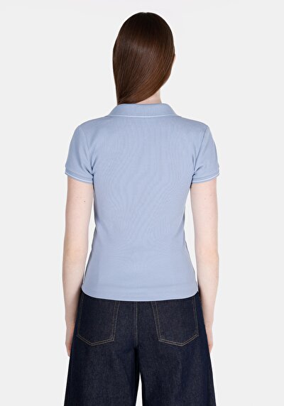 Image de Chemise Polo À Manches Courtes Bleu Droit Slim Fit Femme