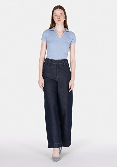 Afficher les détails de Chemise Polo À Manches Courtes Bleu Droit Slim Fit Femme