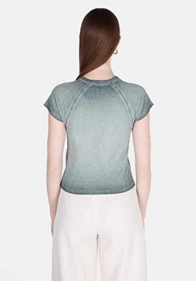 Image de T-shirt À Manches Courtes Vert Slim Fit Imprimé Femme